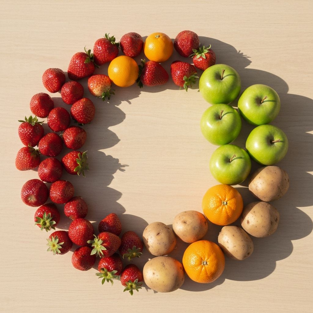 Seasonal fresh produce in circular arrangement